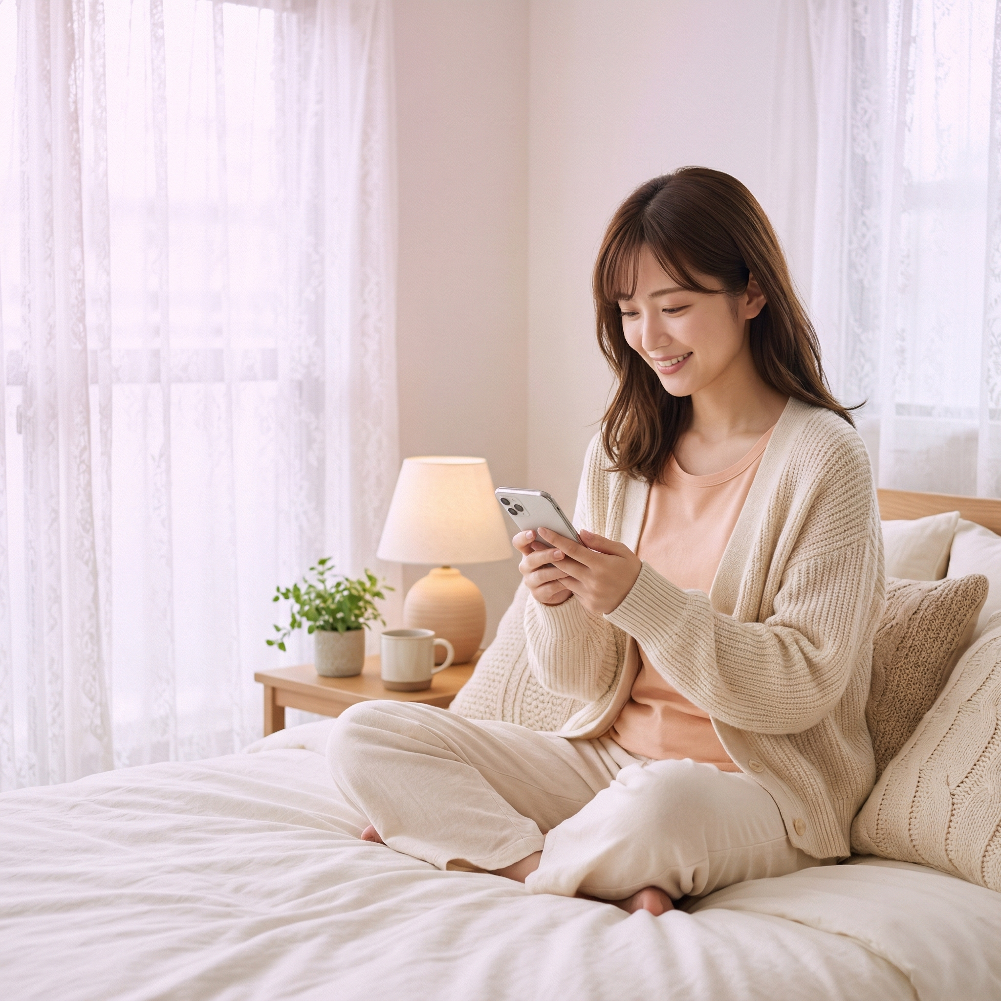 ライブ配信の準備をする女性